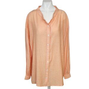 White Fox Take Me Out Crinkle Long Sleeve Button Down Shirt Peach Size S/M